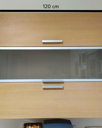 Credenza pensile in legno e vetro satinato