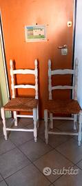 2 sedie legno country shabby impagliate anni '60