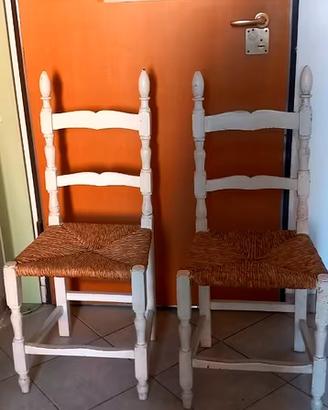 2 sedie legno country shabby impagliate anni '60