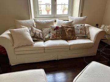 Divano Letto Matrimoniale, Poltrona e Pouff Bianco