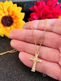 catenina in acciaio con croce di strass