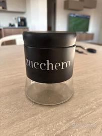 Barattolo zucchero in vetro e metallo nero