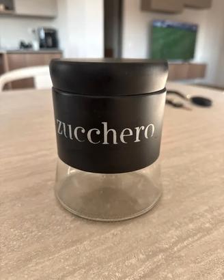 Barattolo zucchero in vetro e metallo nero