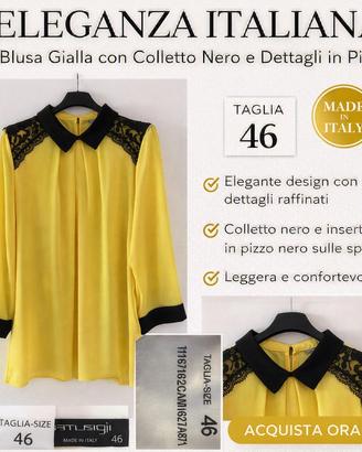 Blusa Gialla Artigli Taglia 46 - Made in Italy