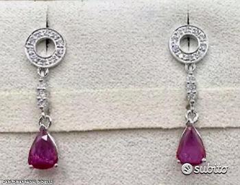ORECCHINI ORO BIANCO 18kt. DIAMANTI E RUBINI