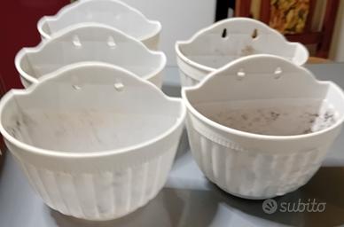5 vasi plastica bianchi da appendere 