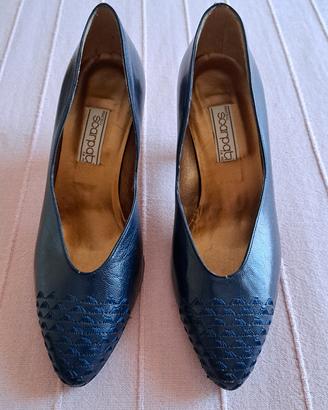 décolleté vintage pelle blu