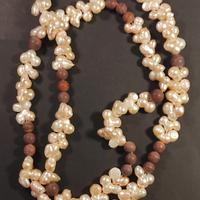 Collana perle naturali barocche e perline in legno