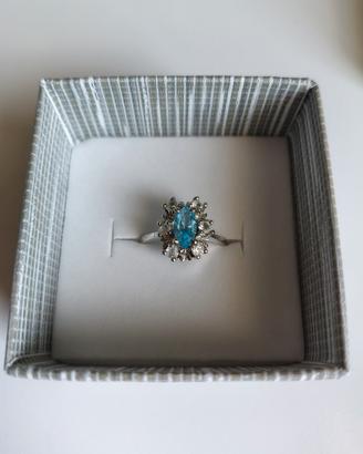 Anello zirconi pietra color acquamarina 