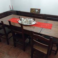 tavolo antico restaurato, 5 sedie e panca angolare