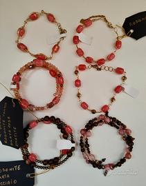 lotto 6 bracciali rodonite, agata,occhio di tugre