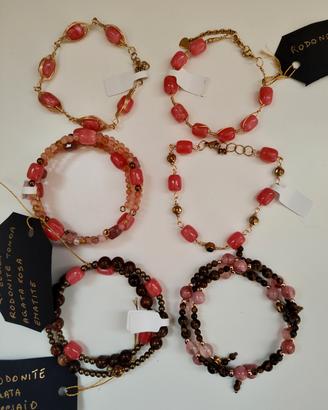 lotto 6 bracciali rodonite, agata,occhio di tugre