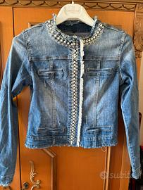 Giacca di Jeans con Perle e Strass