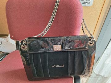 Borsa a tracolla nera vernice velluto A. Morelli