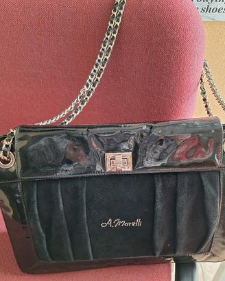 Borsa a tracolla nera vernice velluto A. Morelli
