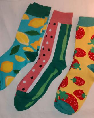 3 paia di calzini fantasia frutta 