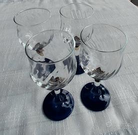 4 Calici Vetro Trasparente con Dettagli Blu e Oro