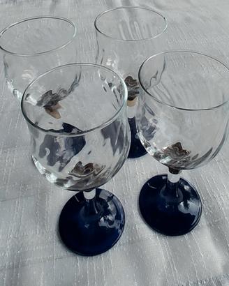 4 Calici Vetro Trasparente con Dettagli Blu e Oro