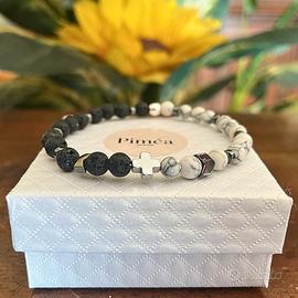 Bracciale uomo lavica, howlite, ematite 6mm