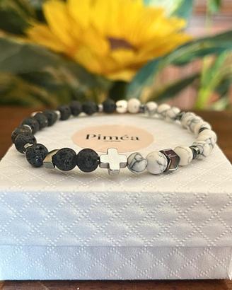Bracciale uomo lavica, howlite, ematite 6mm