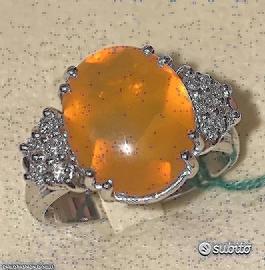 ANELLO ORO 18kt. DIAMANTI NATURALI OPALE DI FUOCO