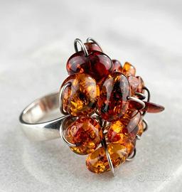 Anello Vintage a  in Argento 925 e Ambra