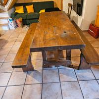tavolo con panche legno massello