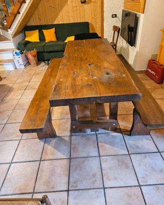 tavolo con panche legno massello