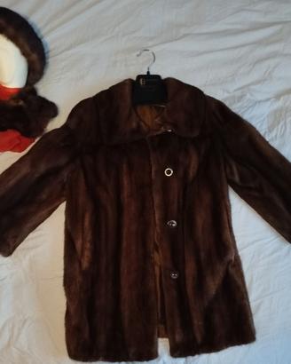 Set Pelliccia Visone Vintage con Cappello e Stola