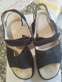 Sandali donna nere tg. 41 in vera pelle cuoio e ve