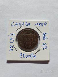 Moneta bronzo 1 cent - canada 1888