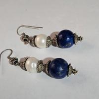 Orecchini vintage con lapislazzulo e perla barocca
