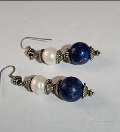 Orecchini vintage con lapislazzulo e perla barocca