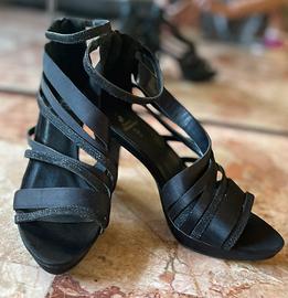 Sandali gioiello neri  in raso e glitter - N. 37