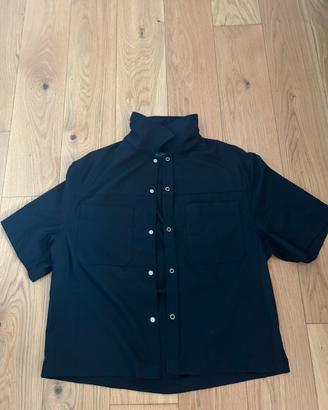 Camicia nera a maniche corte con bottoni ragazzo