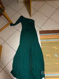 Abito lungo elegante monospalla verde smeraldo