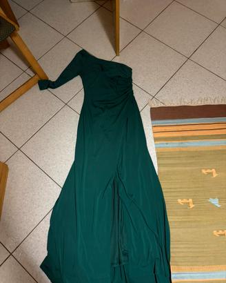 Abito lungo elegante monospalla verde smeraldo