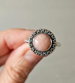 Anello argento 925 con quarzo rosa pietra naturale