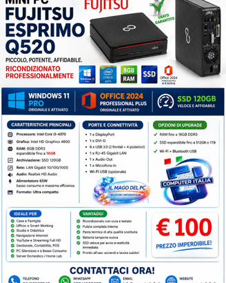 MINI PC FUJITSU  i3/8GB/SSD/WIN 11 PRO+OFFICE 2024