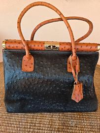 Borsa stampa a struzzo doppi manici e tracolla