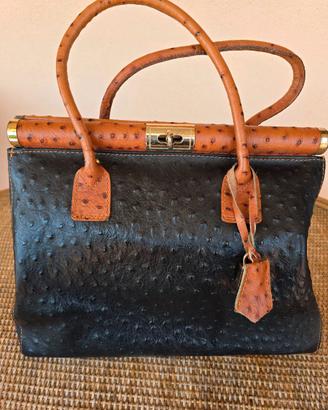 Borsa stampa a struzzo doppi manici e tracolla