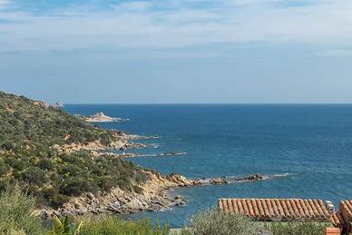 Villasimius, villa con giardino, panorama sul mare