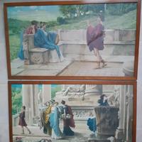 2 QUADRI STAMPA SU TELA LIBERTY INIZIO 1900 arazzo