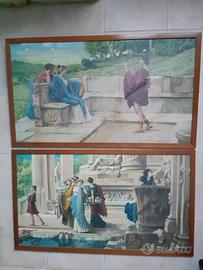 2 QUADRI STAMPA SU TELA LIBERTY INIZIO 1900 arazzo
