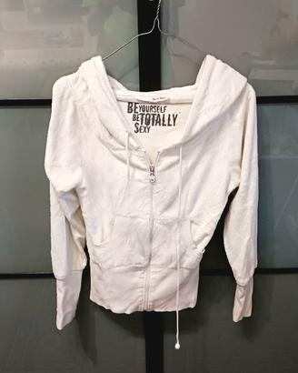 Felpa con cappuccio e zip Tally Weijl bianca / S