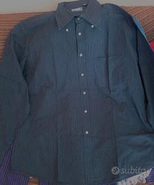 Camicia GREEN LEAVES nera righe azzurre XXL