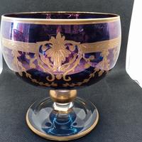 Grande Coppa in cristallo colorato e oro zecchino