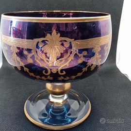 Grande Coppa in cristallo colorato e oro zecchino