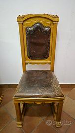 4 sedie anni '50 legno massello e pelle