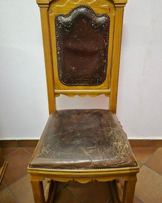 4 sedie anni '50 legno massello e pelle
